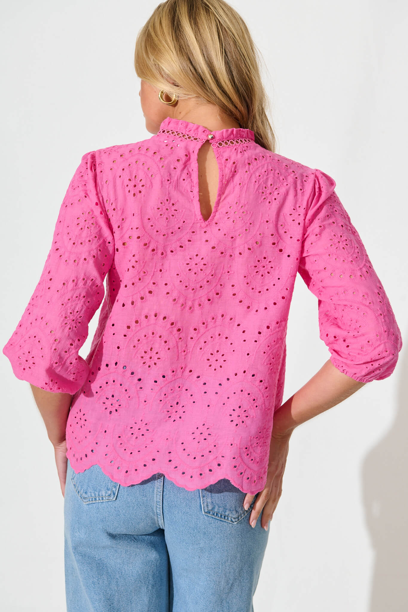 Donia Top In Pink Embroidery Cotton