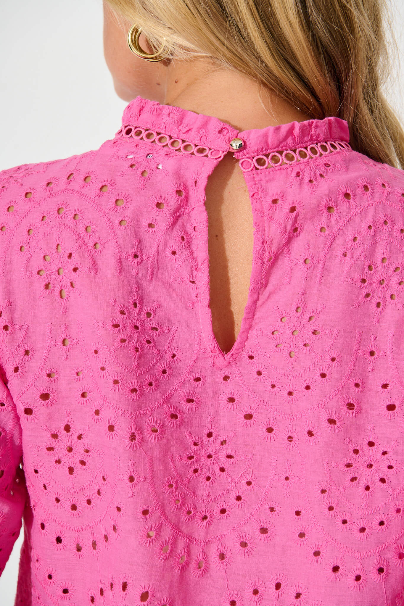 Donia Top In Pink Embroidery Cotton