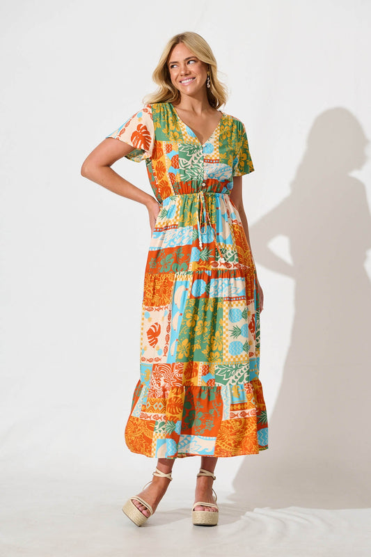 Sumaya Midi Dress in Multi Orange Print