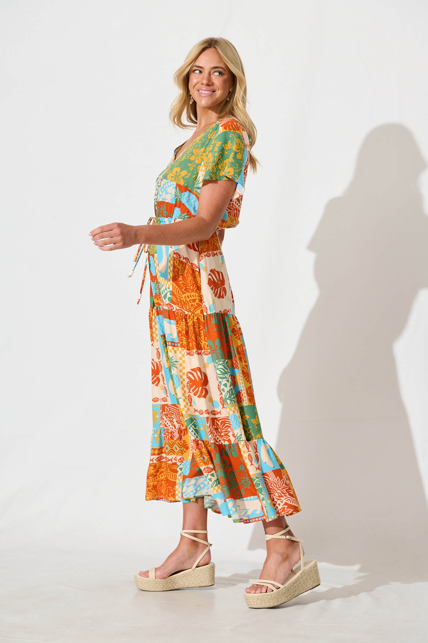 Sumaya Midi Dress in Multi Orange Print