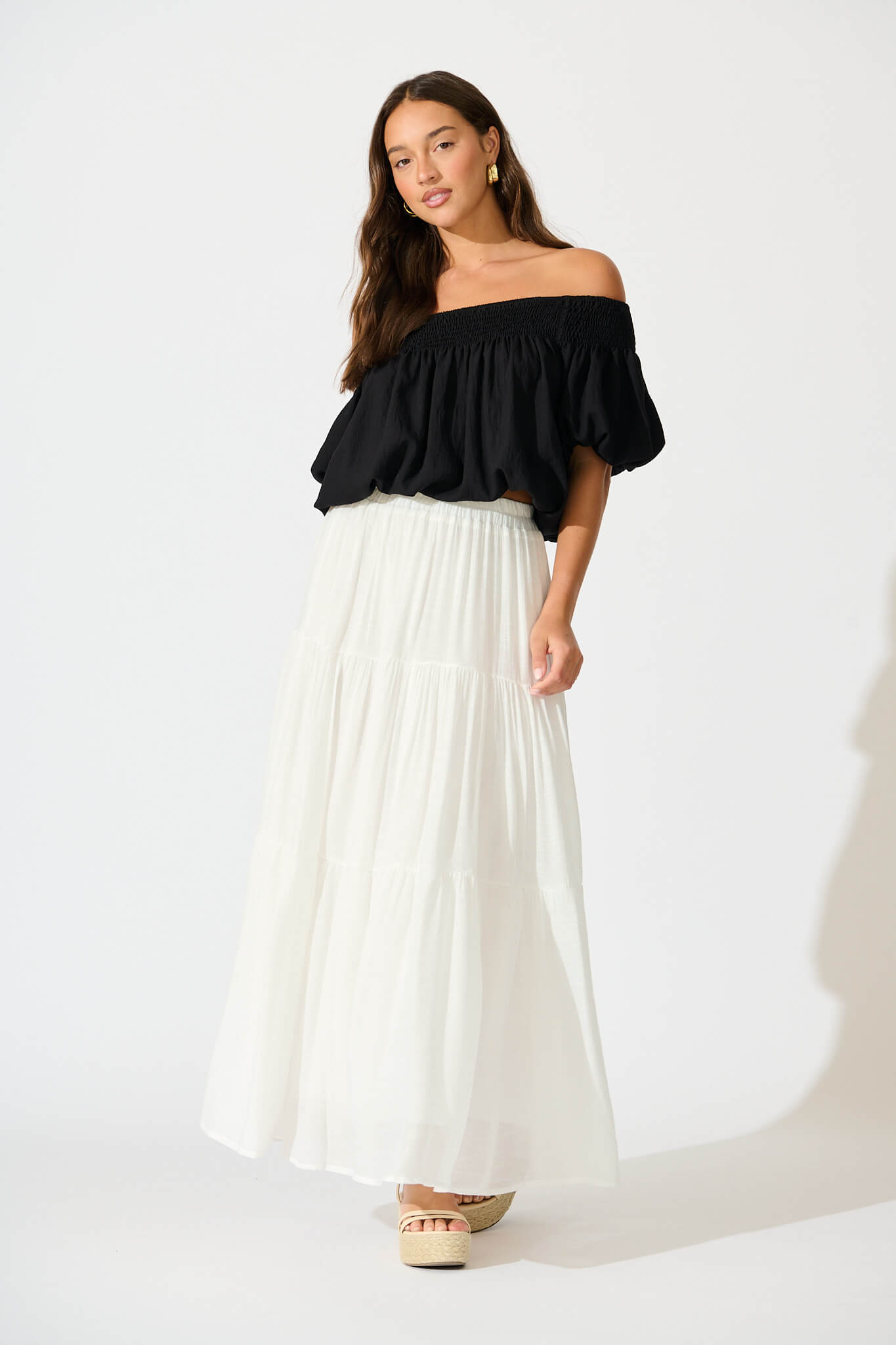 Sylvestra Maxi Skirt in White Cotton Blend