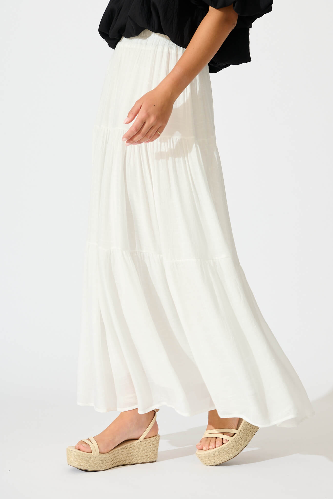 Sylvestra Maxi Skirt in White Cotton Blend