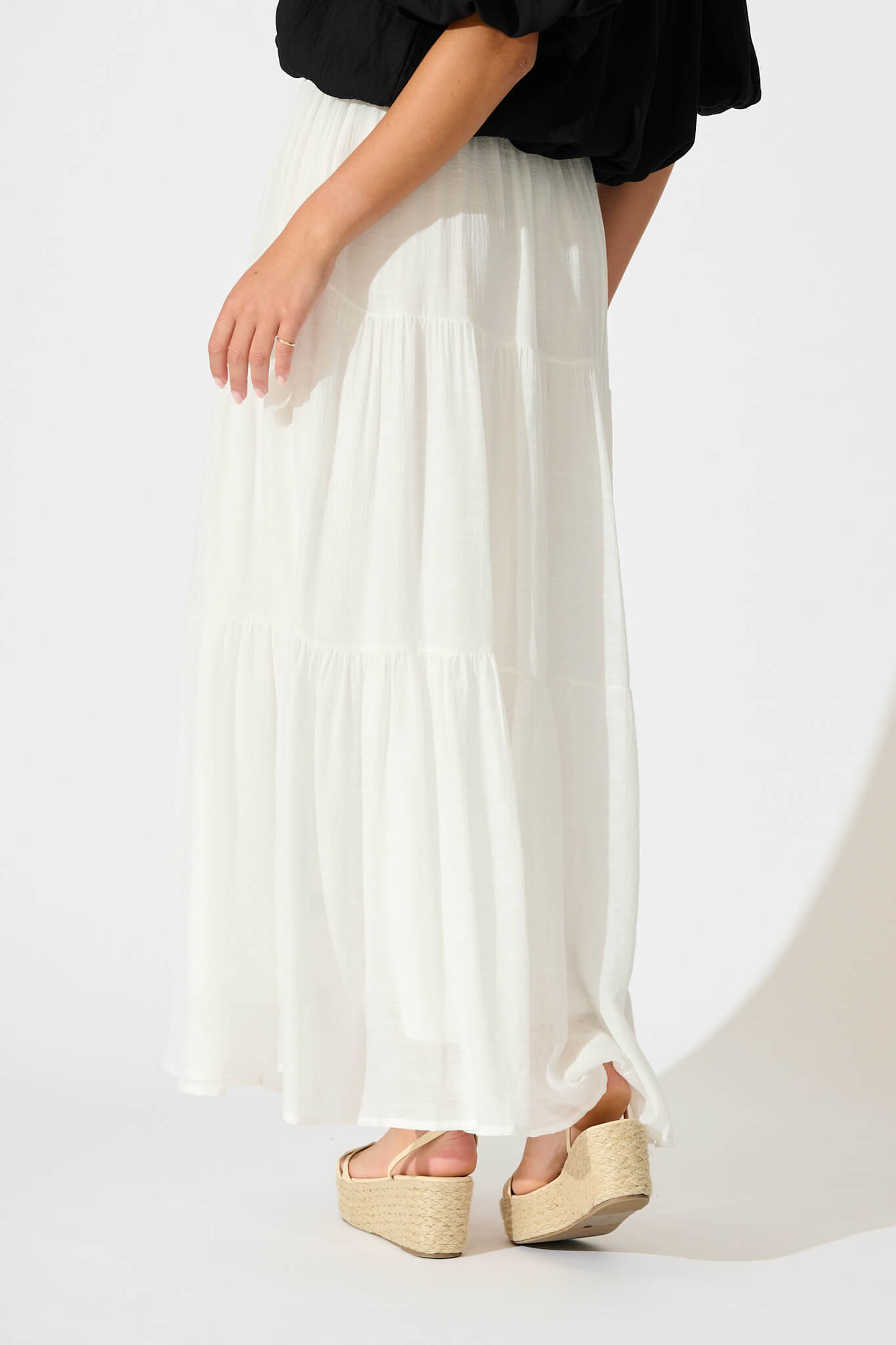 Sylvestra Maxi Skirt in White Cotton Blend