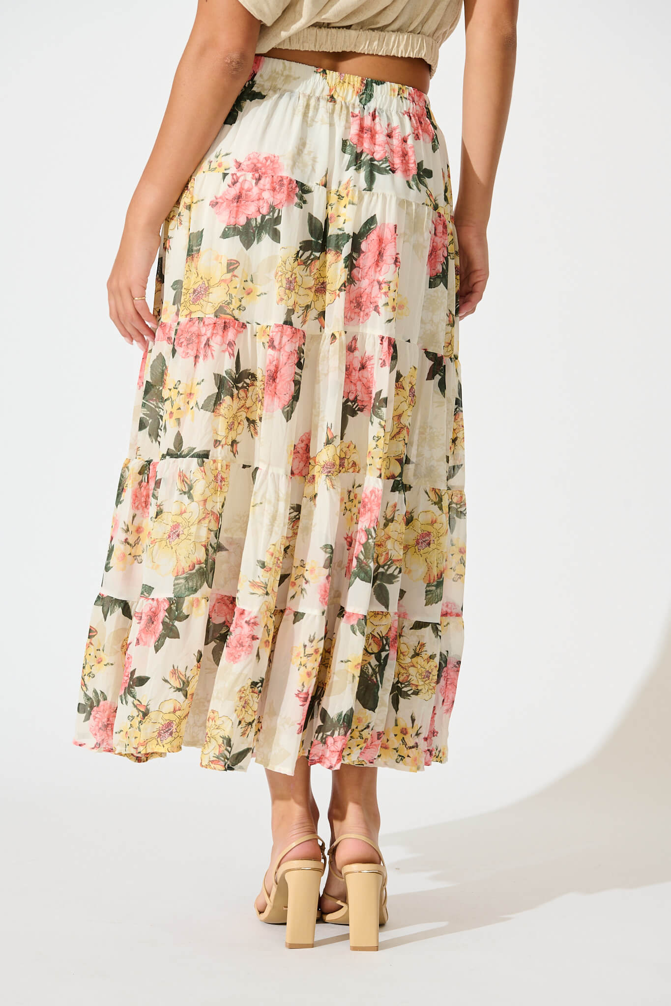 Mellieha Maxi Skirt in Cream Multi Floral Chiffon