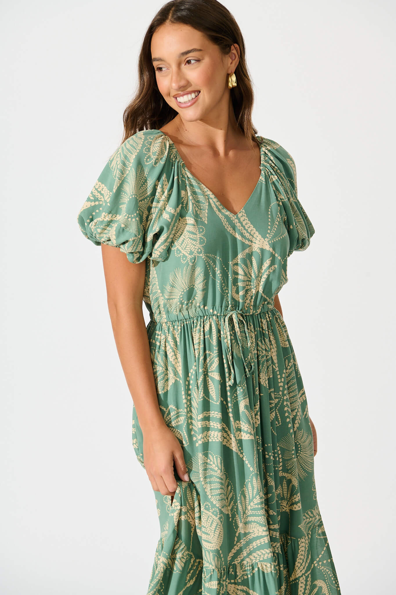 Marnae Midi Dress in Khaki Print