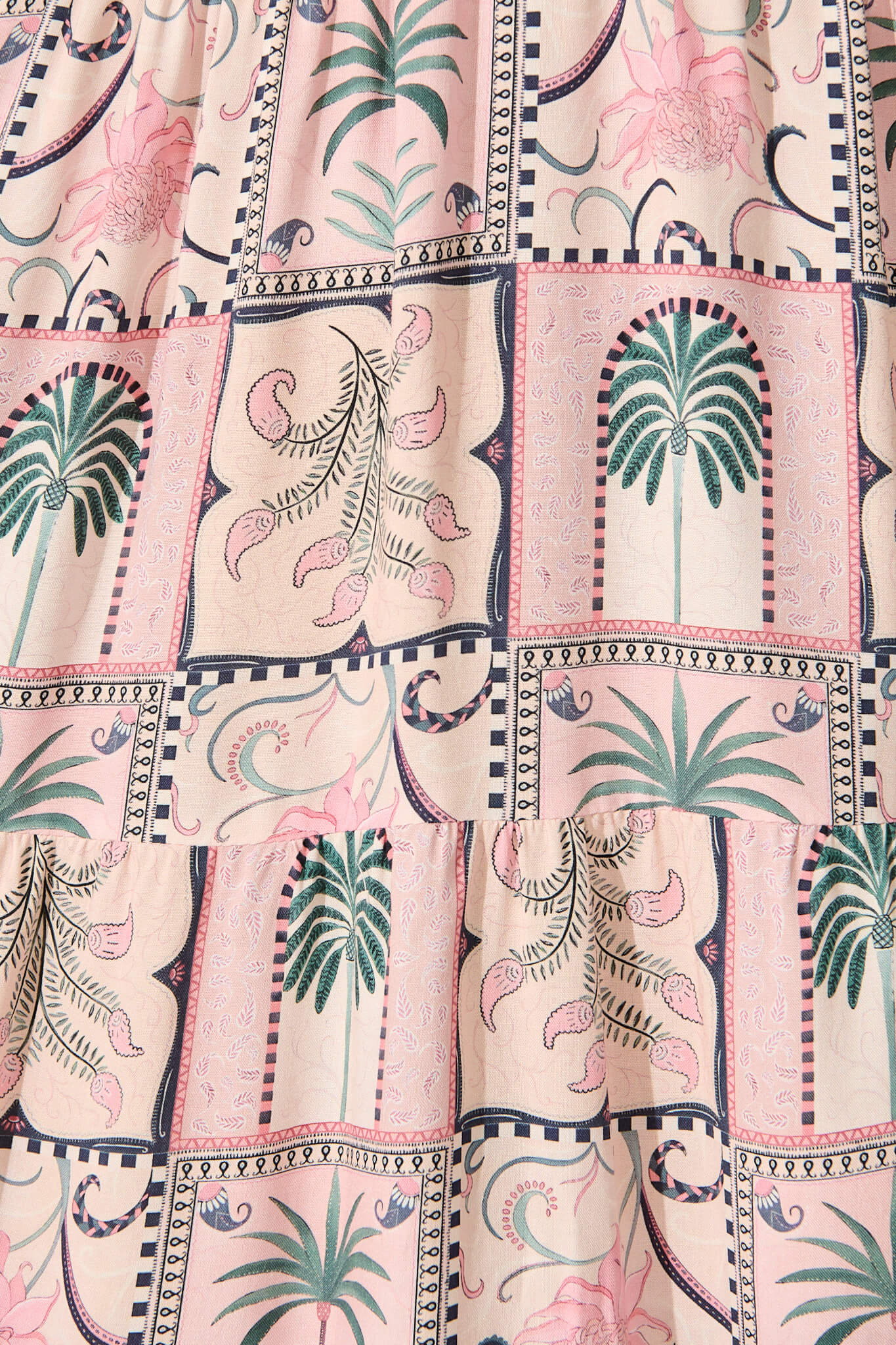 Verdona Midi Smock Dress in Blush Patchwork Palm Print