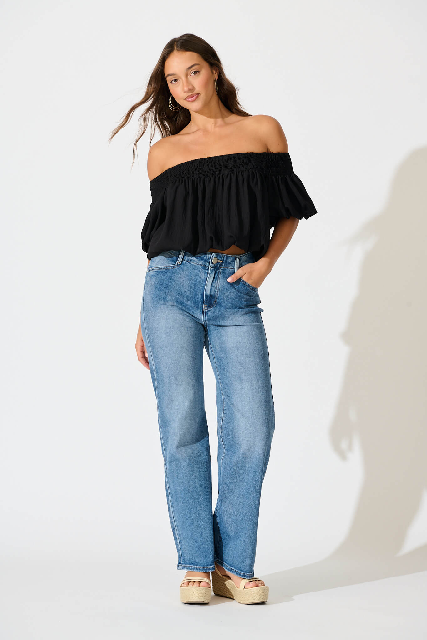 Maxille High Rise Wide Leg Jean in Mid Blue Denim