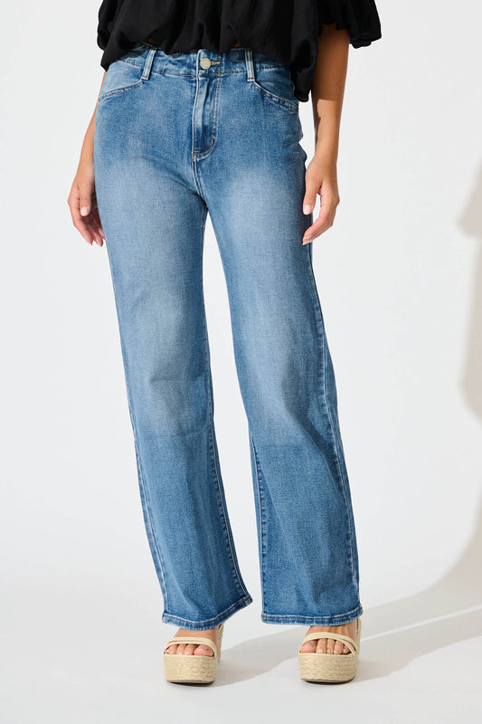 Maxille High Rise Wide Leg Jean in Mid Blue Denim