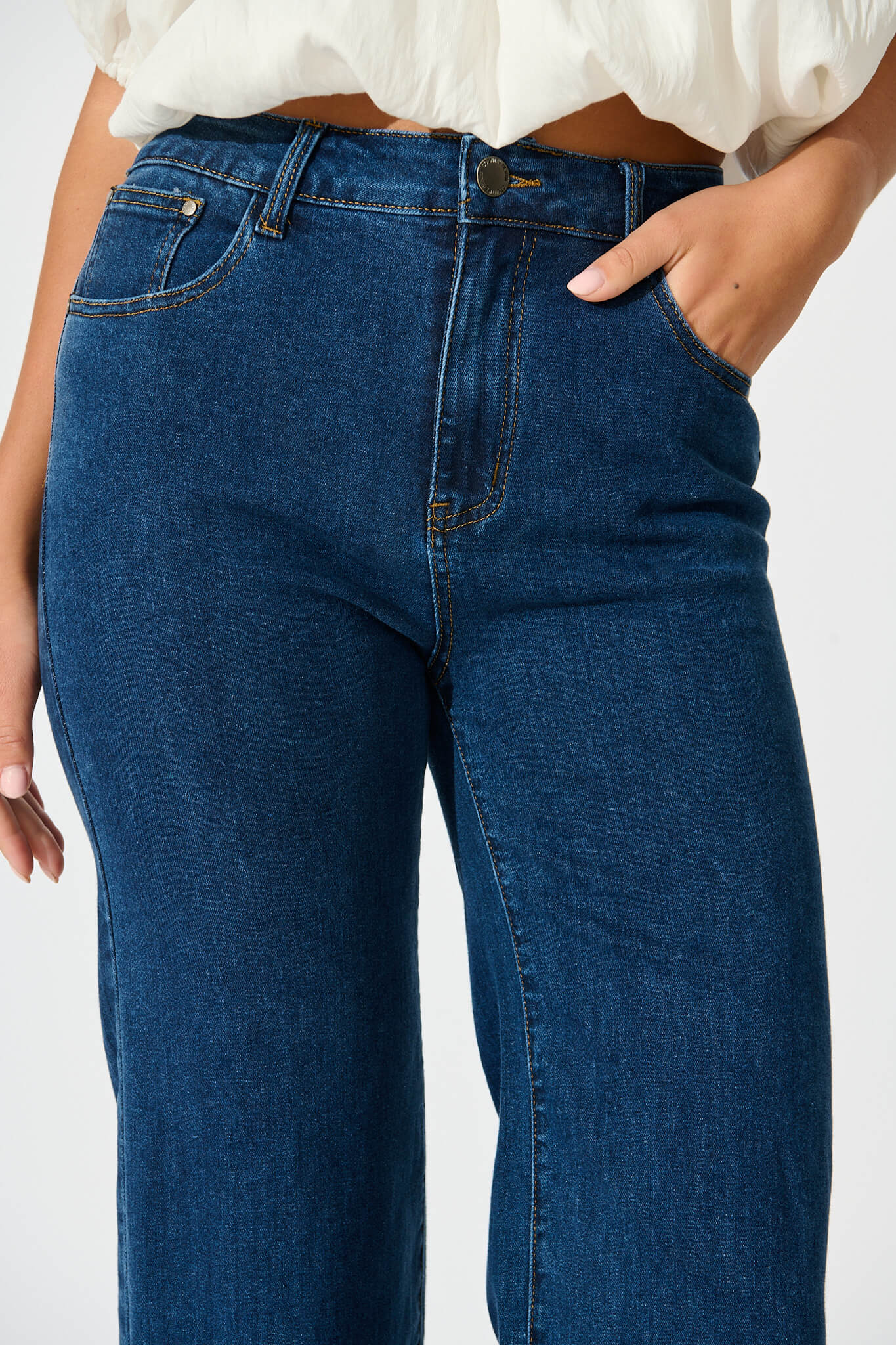 Ocean Road High Rise Wide Leg Jean in Dark Blue Denim