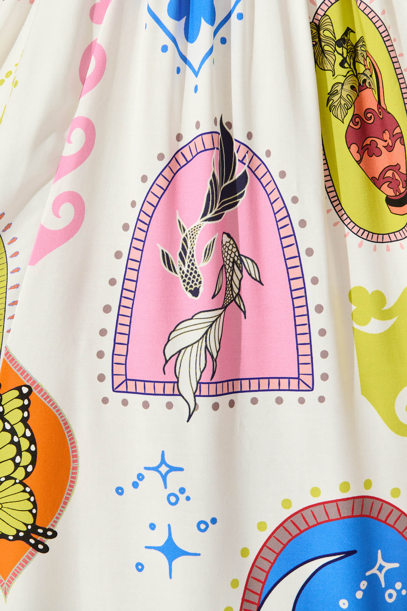 Mayview Midi Dress In White With Bright Print