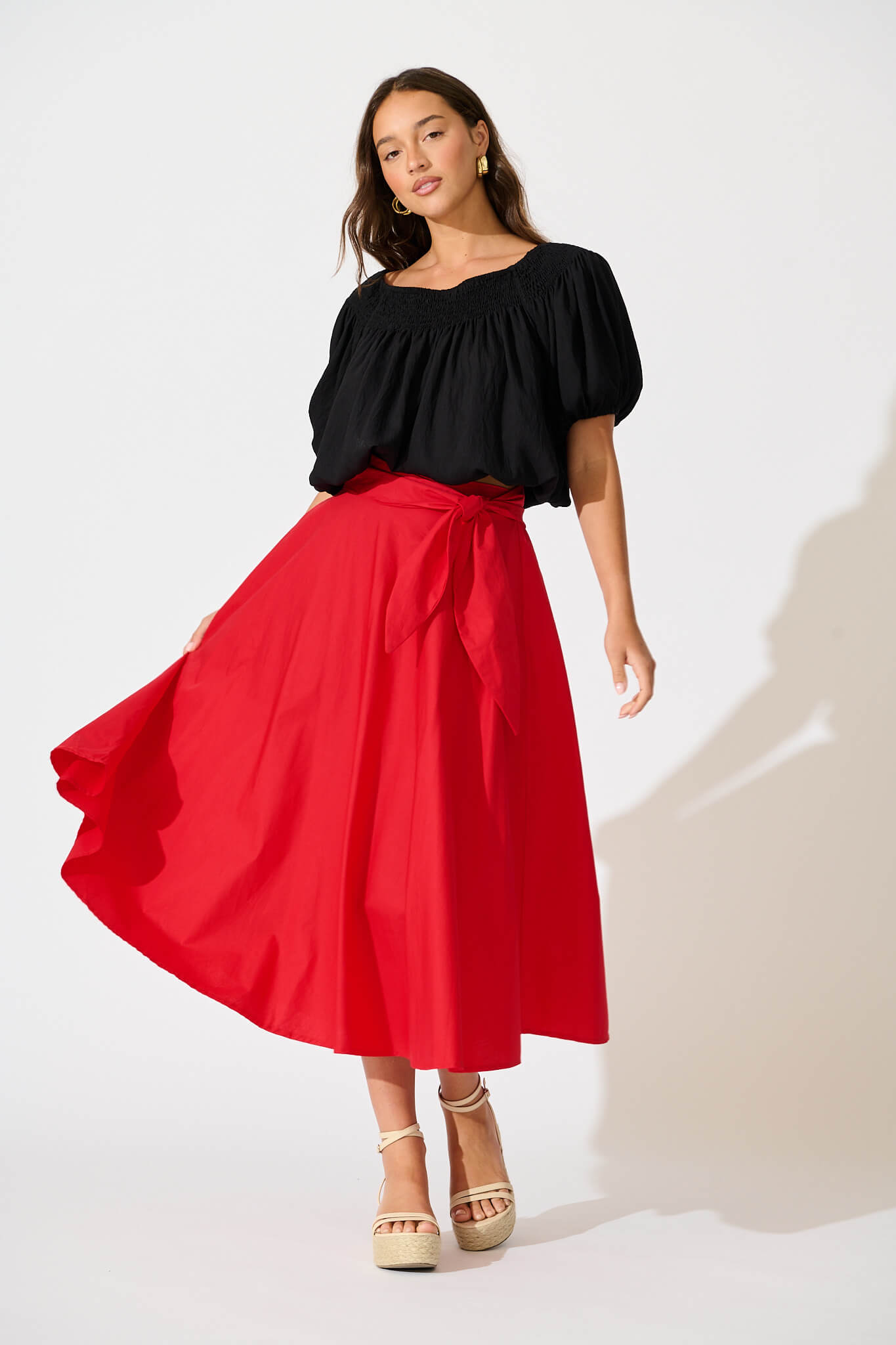 Ivy Midi Skirt In Red Cotton