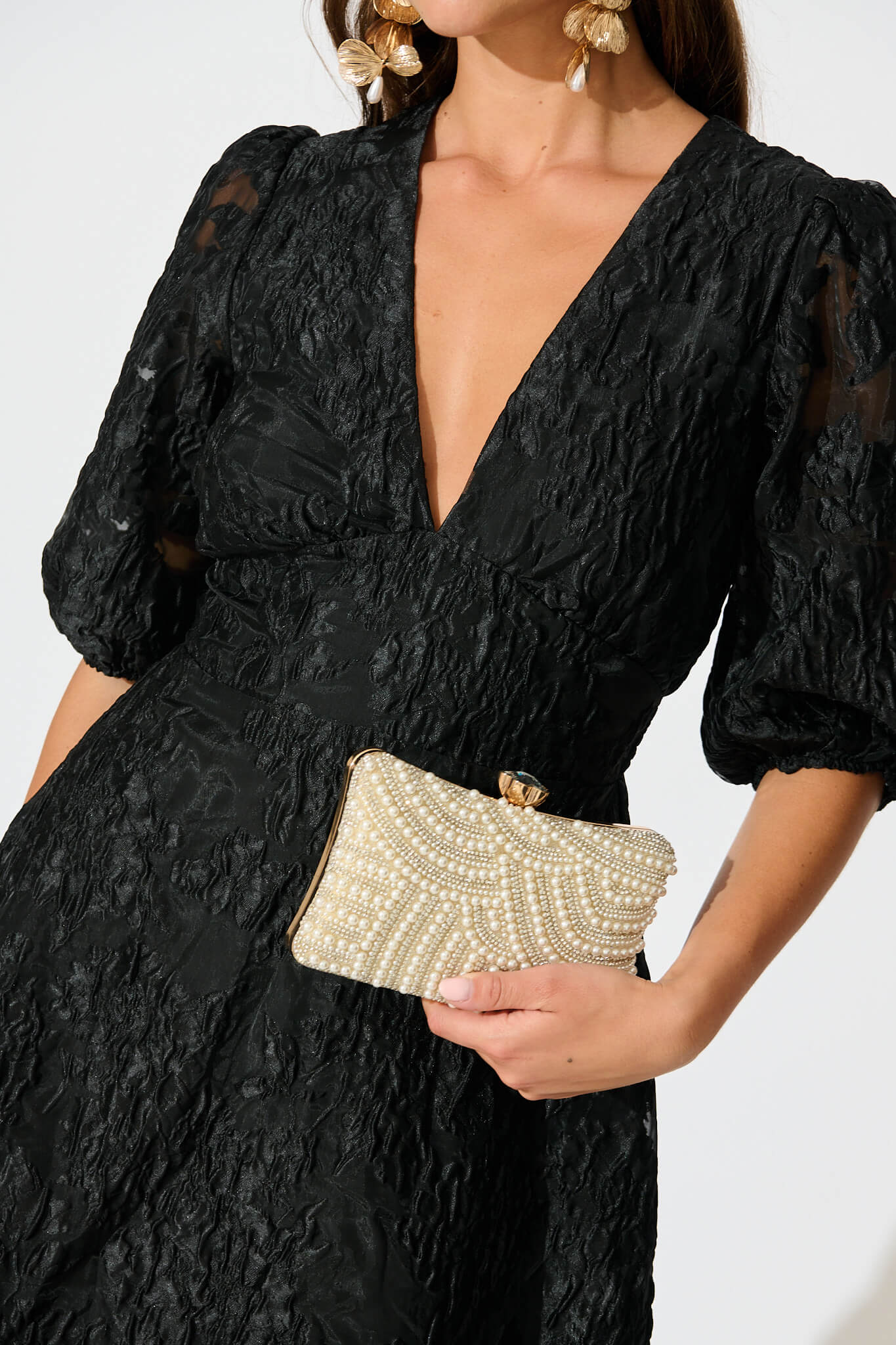 Nelinha Clutch in Gold with Pearl and Diamante