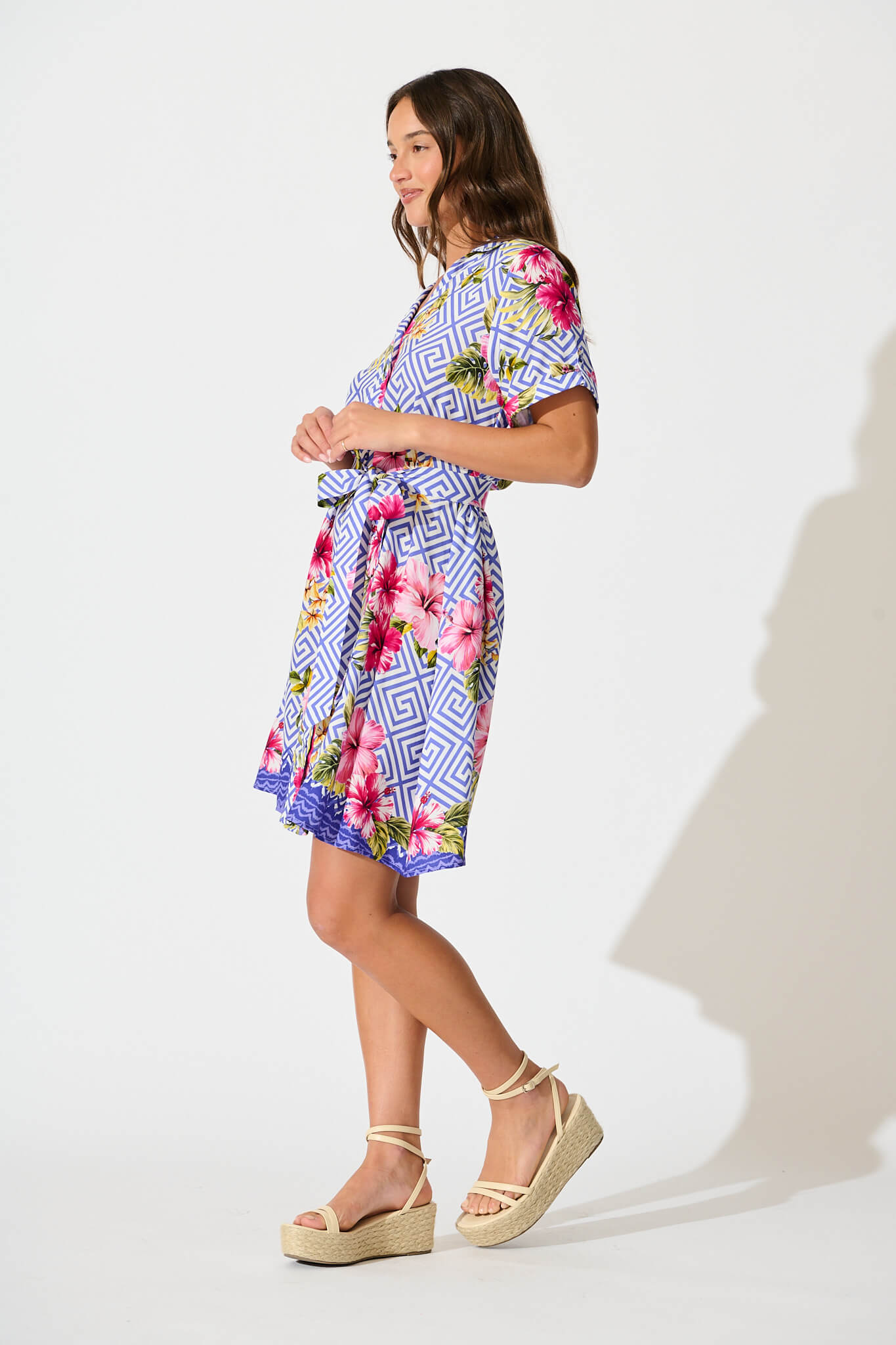 Winola Shirt Dress in Blue with Multi Floral Print