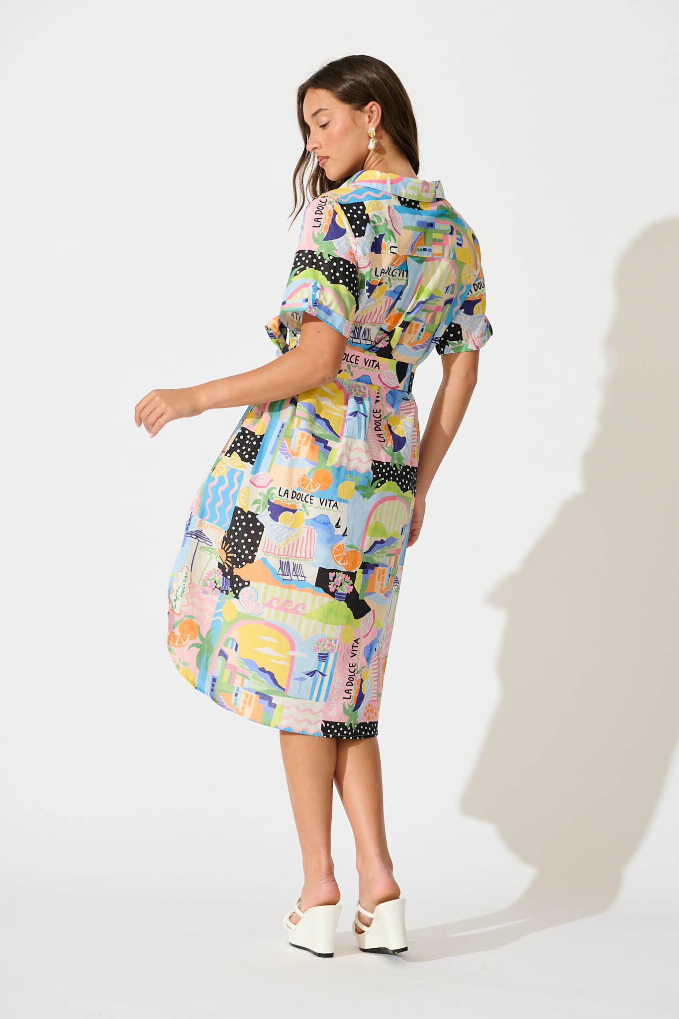 Saskia Midi Shirt Dress in Multi Summer Print Cotton
