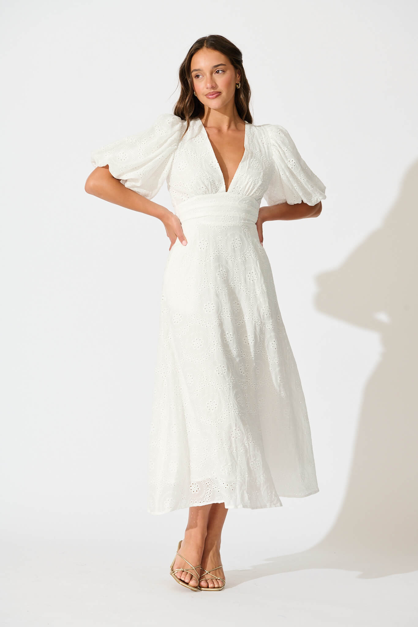 Duchess Maxi Dress In White Broderie Cotton
