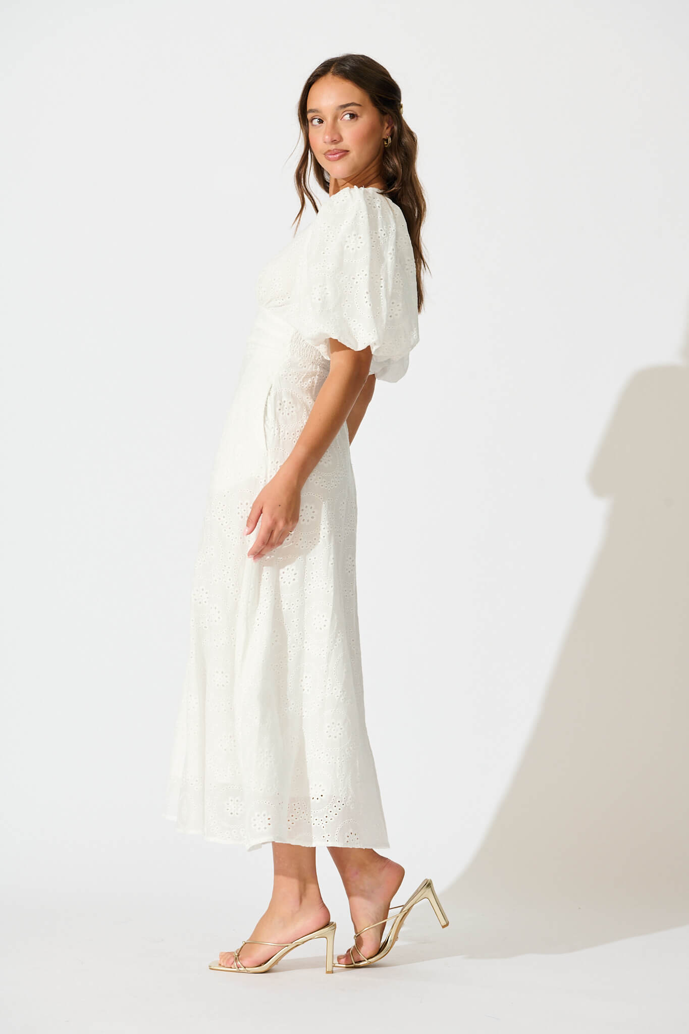 Duchess Maxi Dress In White Broderie Cotton