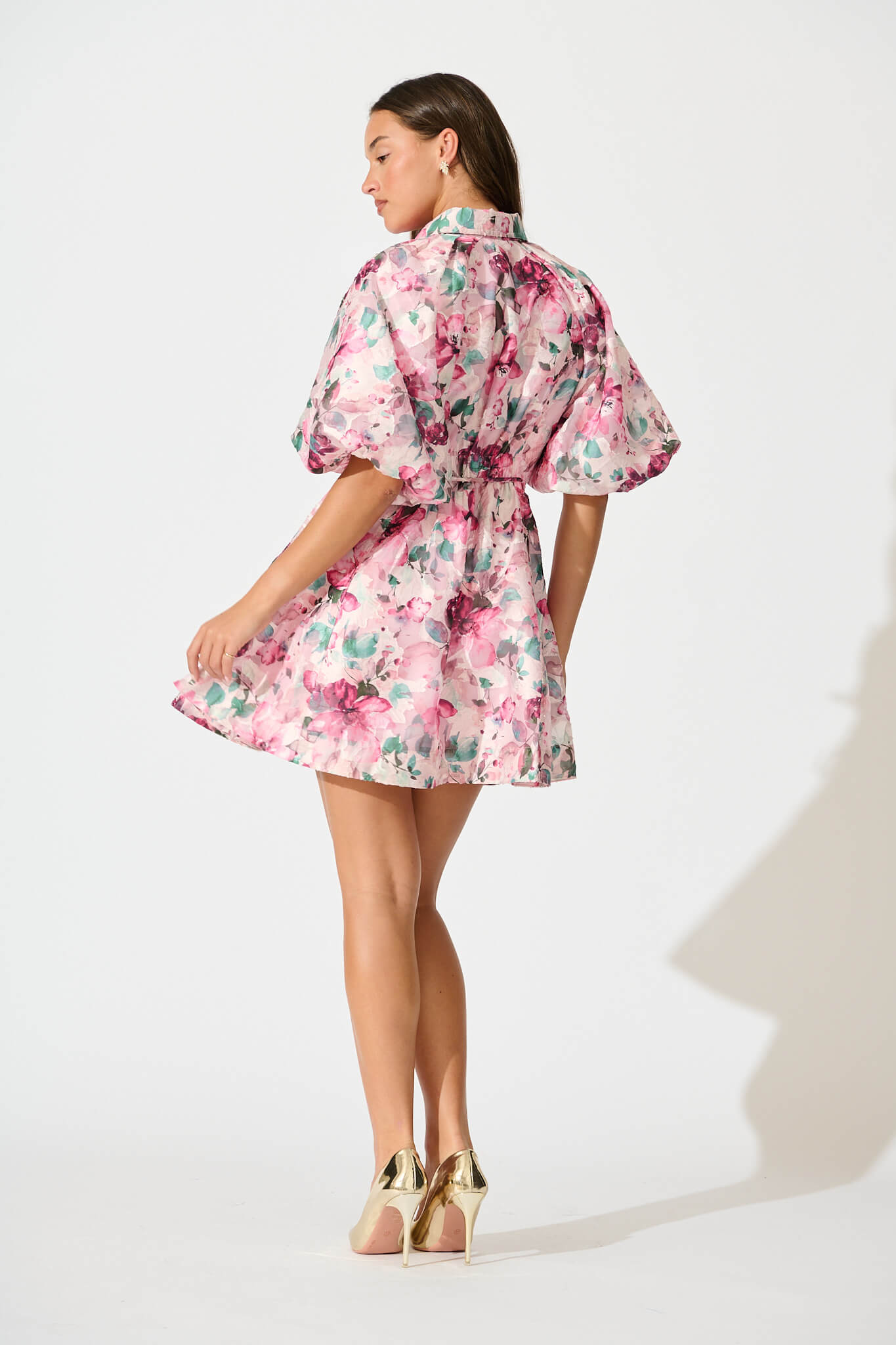 Admirer Shirt Dress in Multi Pink Floral Organza