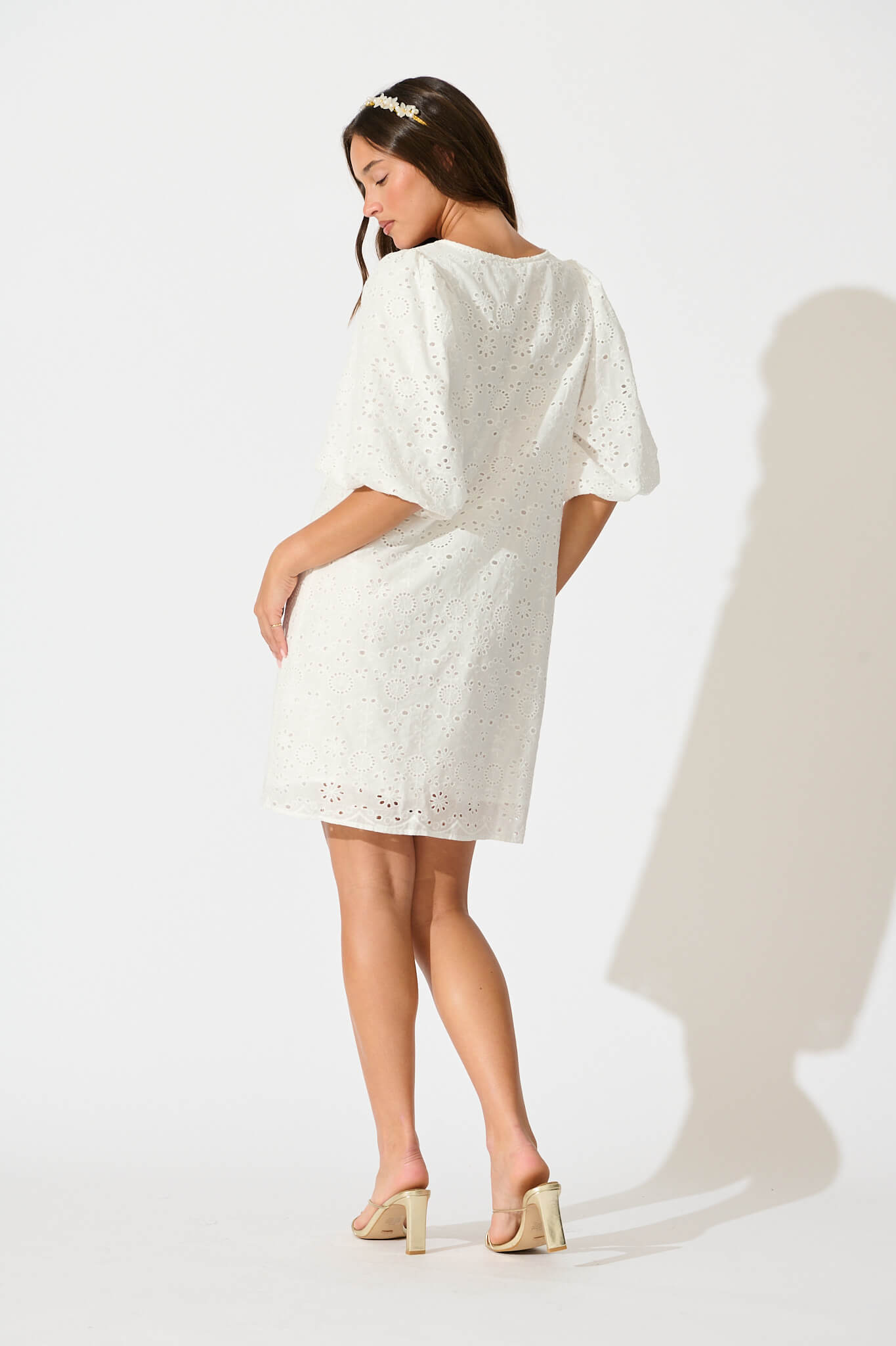 Ashlynn Dress in White Broderie Cotton
