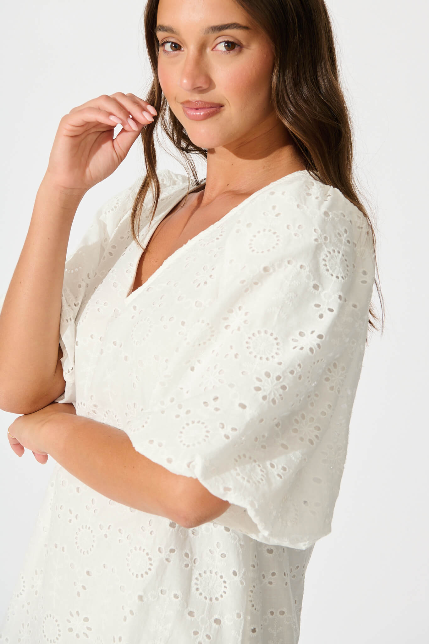 Ashlynn Dress in White Broderie Cotton