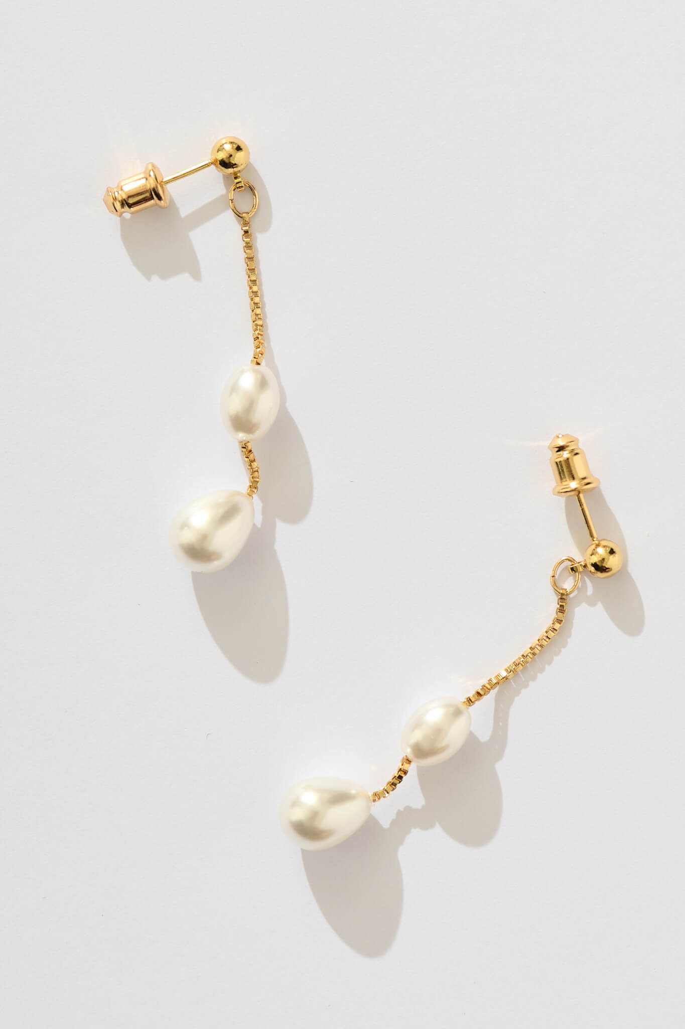 Dainty Drop Pearl Earrings in Gold