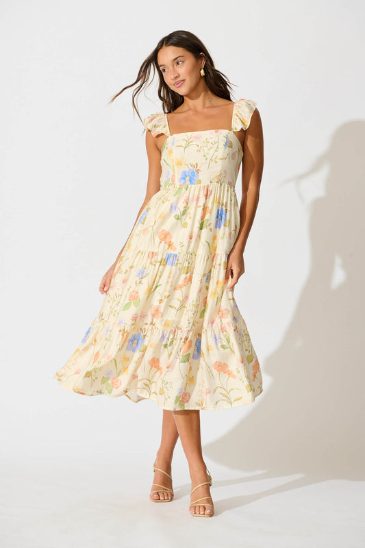Alessia Midi Sundress in Cream Multi Floral