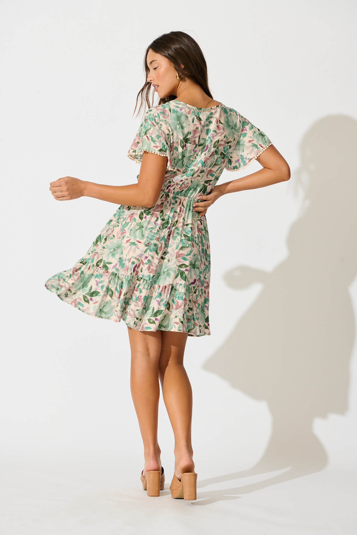 Tara Dress In White With Teal Floral