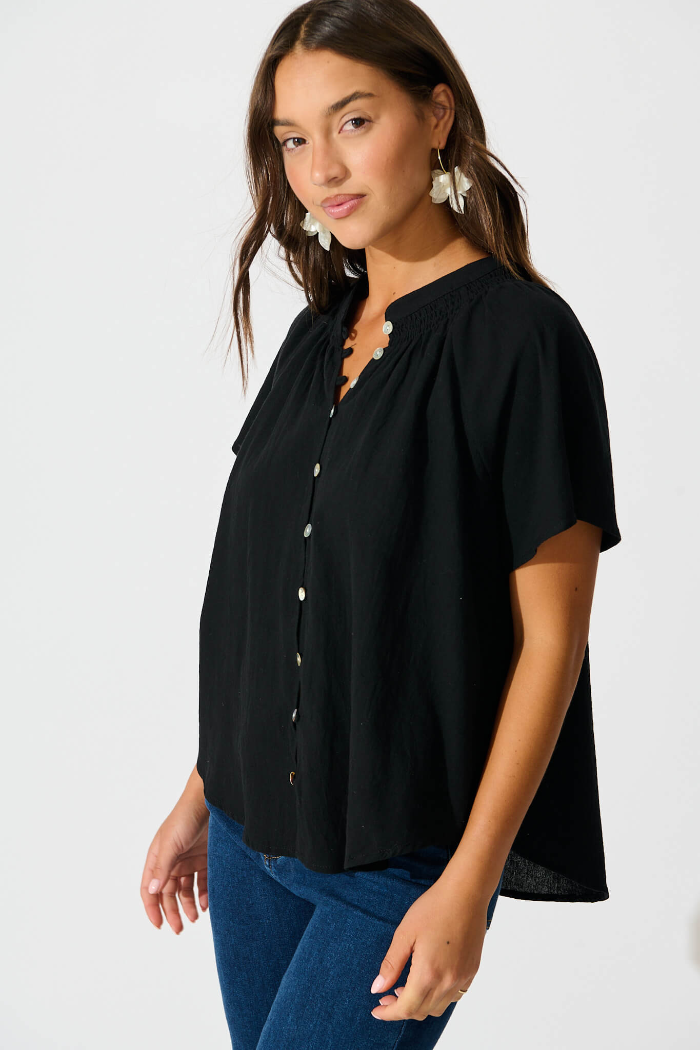 Lombard Top in Black Cotton Linen