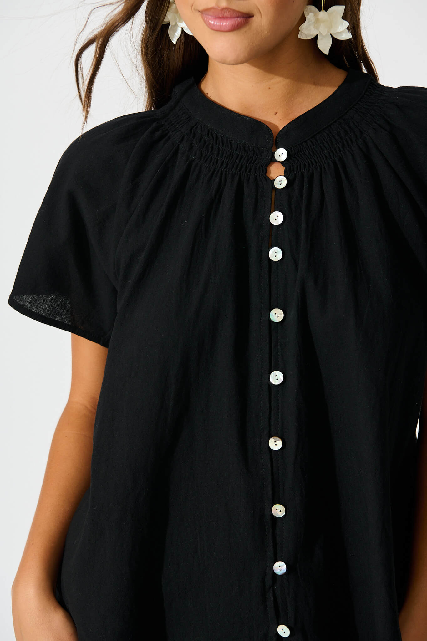 Lombard Top in Black Cotton Linen