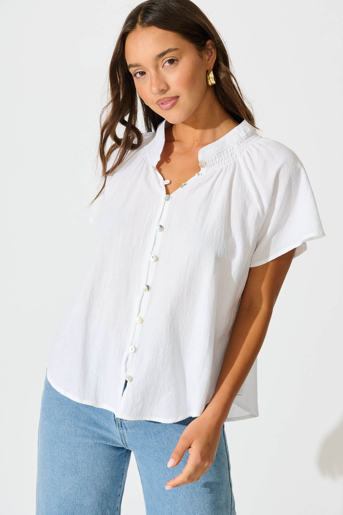 Lombard Top in White Cotton Linen