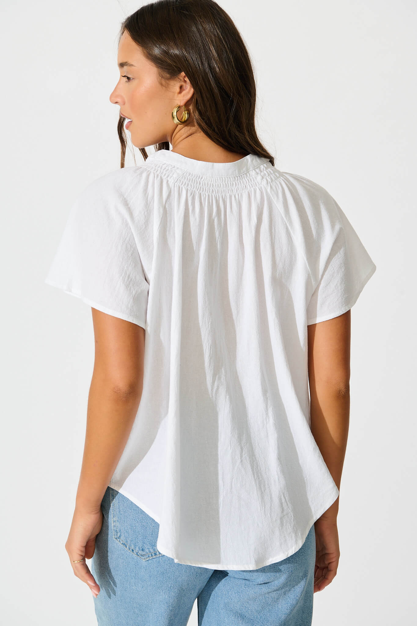 Lombard Top in White Cotton Linen