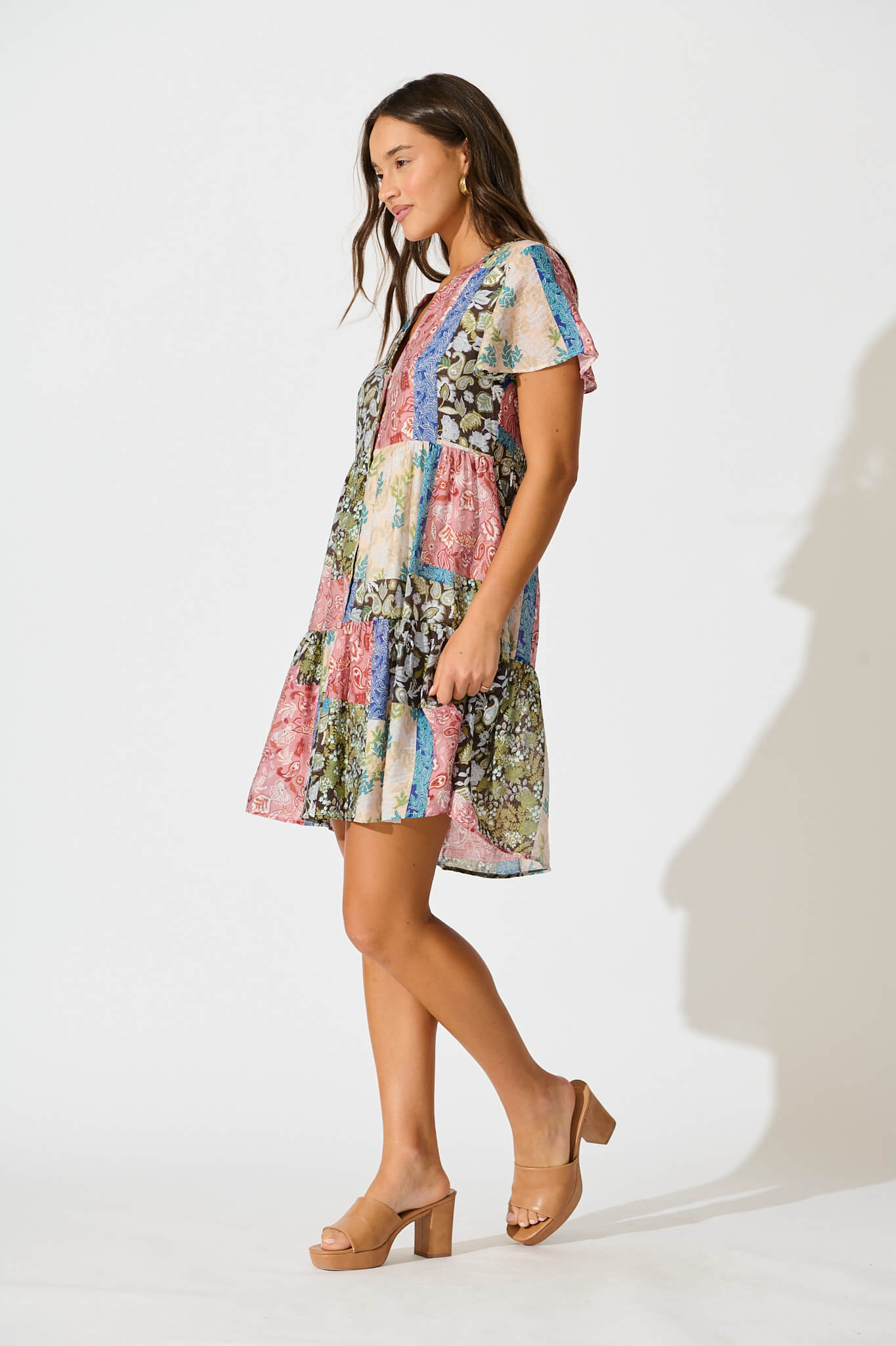 Adeline Shirt Dress In Multi Patchwork Print