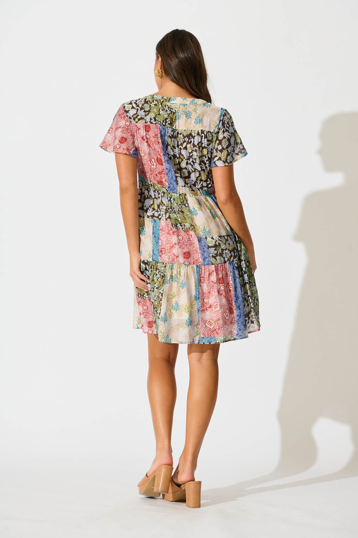 Adeline Shirt Dress In Multi Patchwork Print
