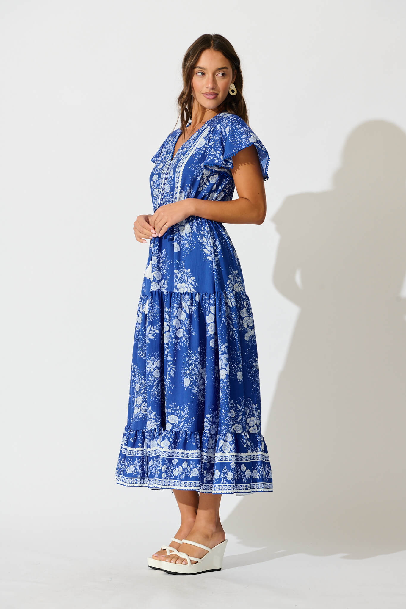 Alice Maxi Dress in Blue with White Floral