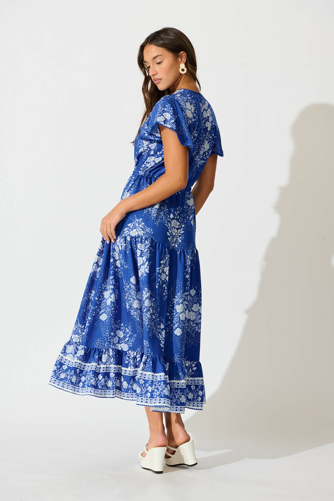 Alice Maxi Dress in Blue with White Floral