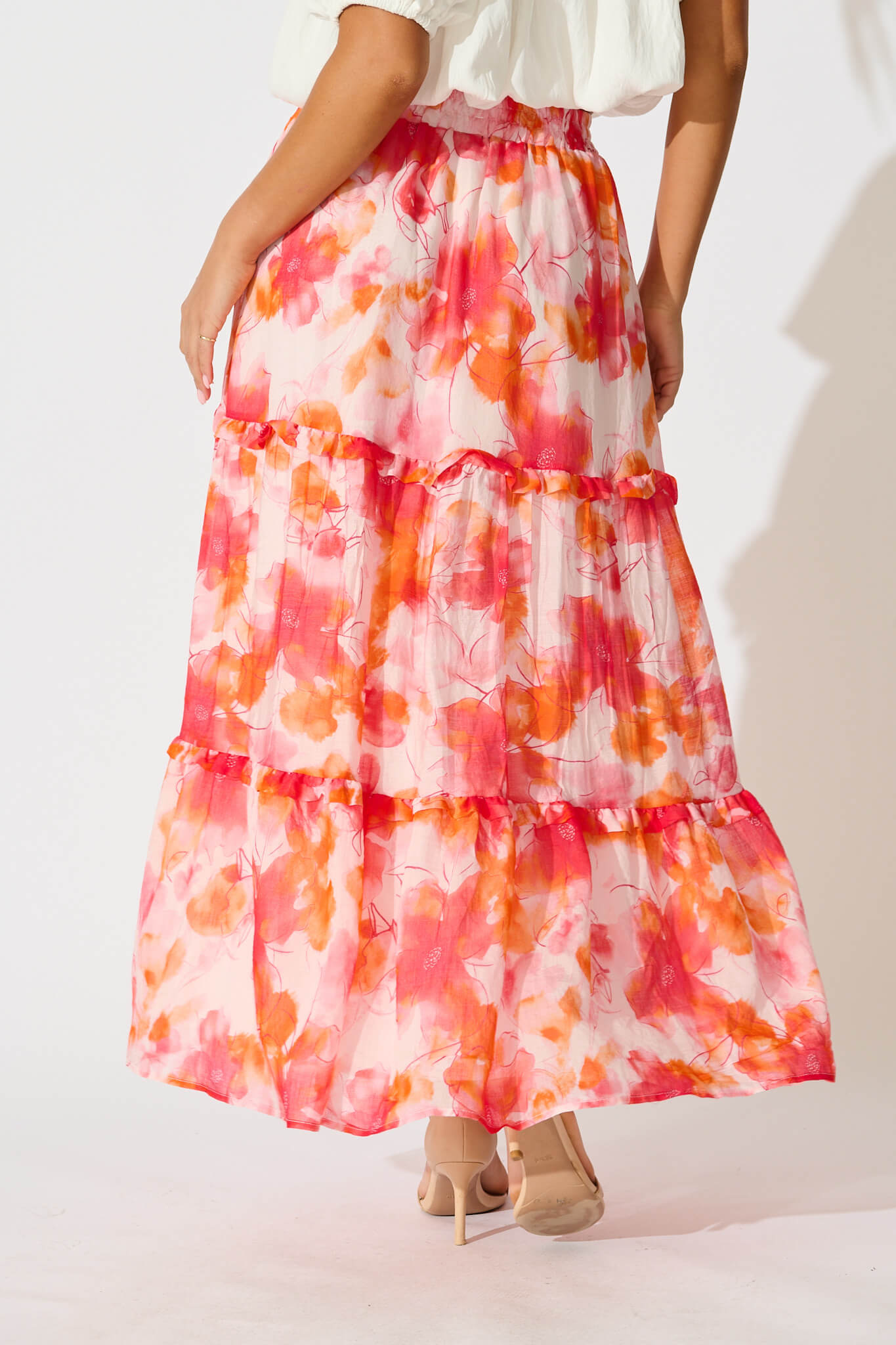 Everett Maxi Skirt in Red and Orange Floral