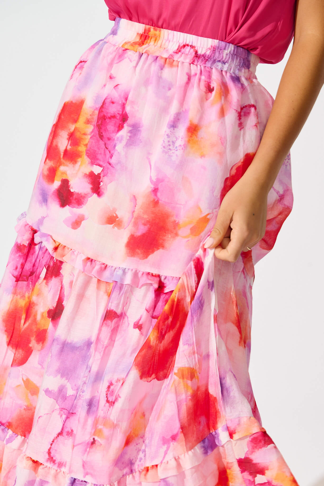 Everett Maxi Skirt in Pink and Purple Multi Floral