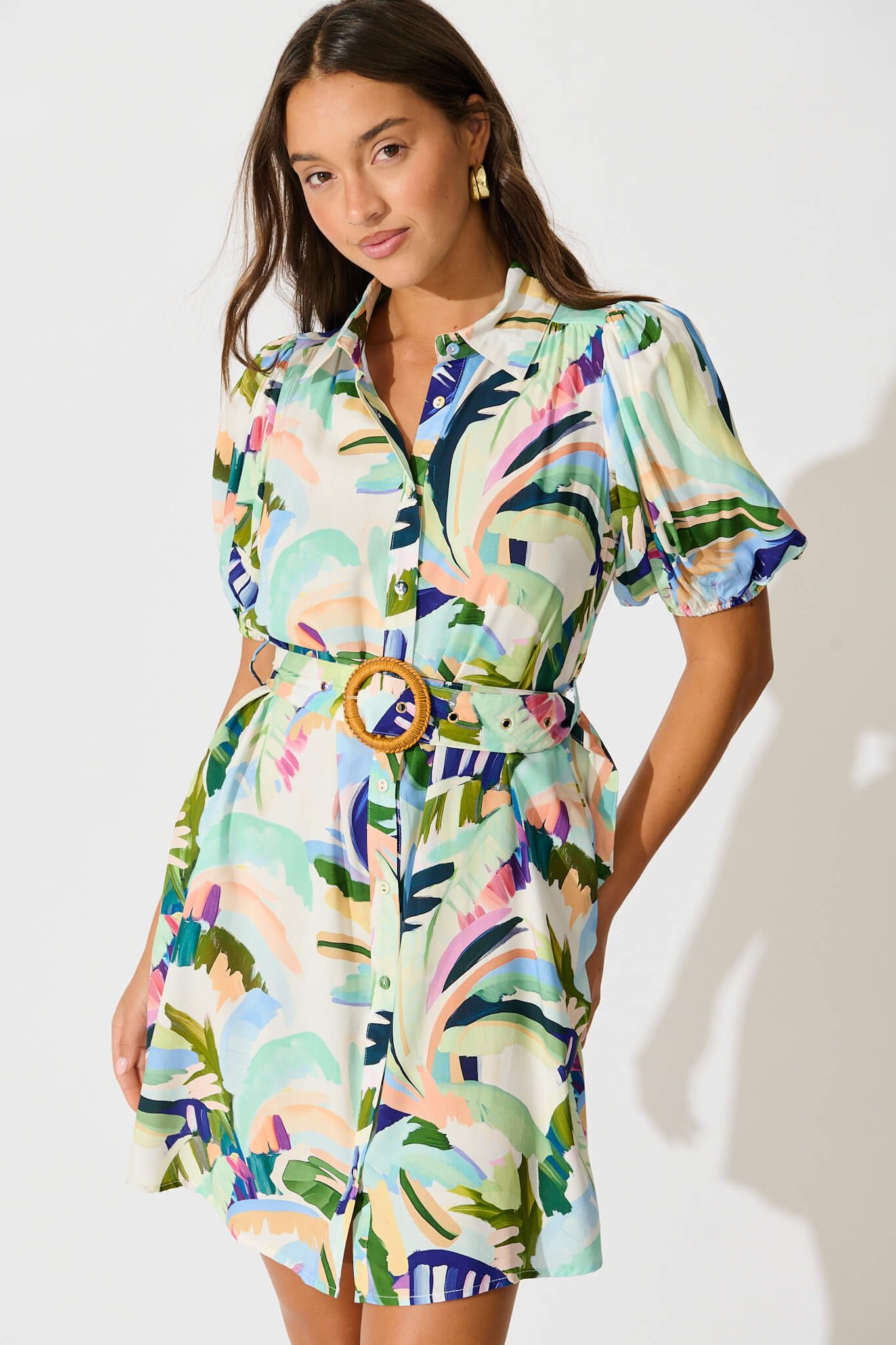 Jaylin Shirt Dress Multi Green Print