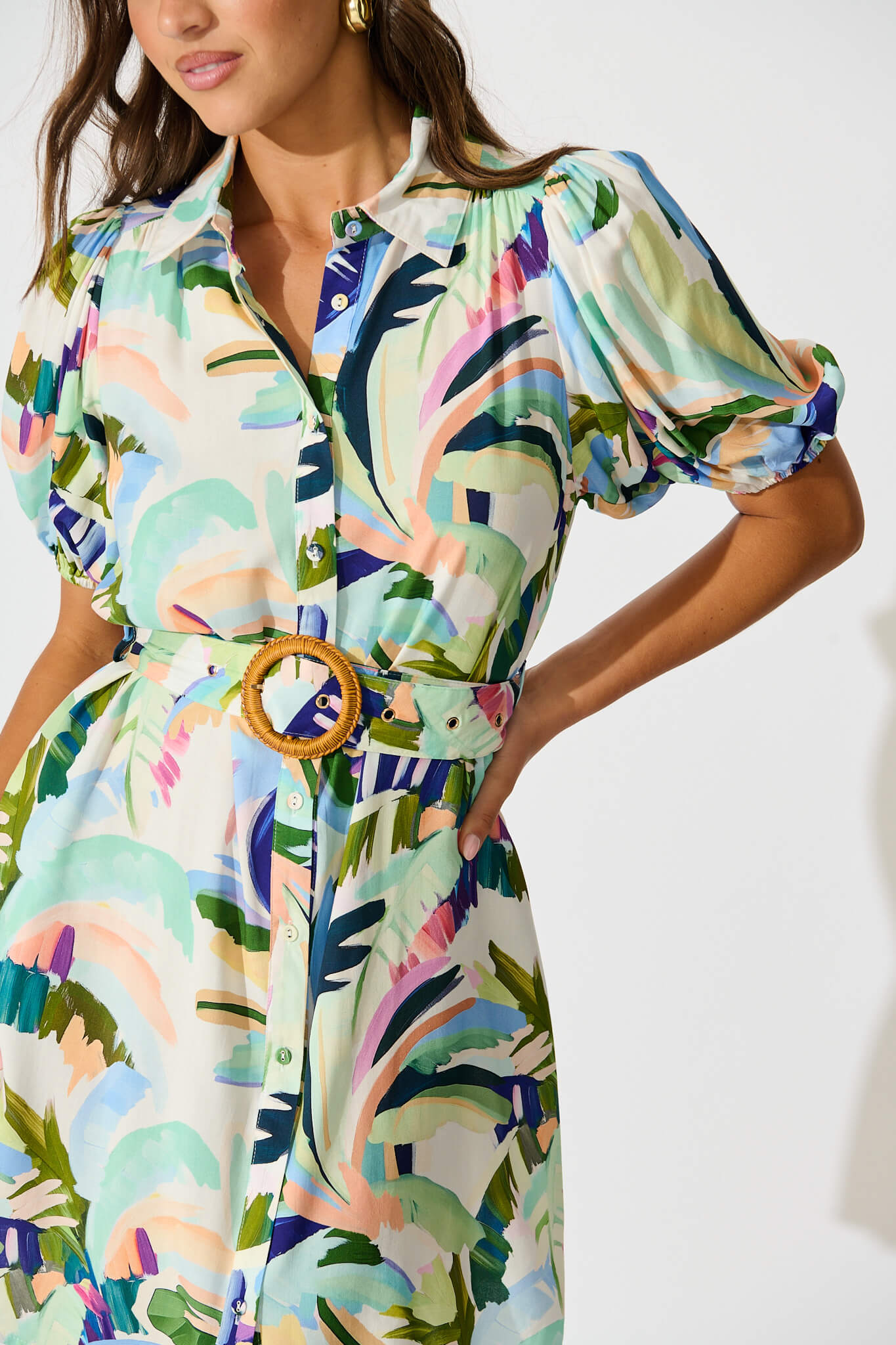 Jaylin Shirt Dress Multi Green Print