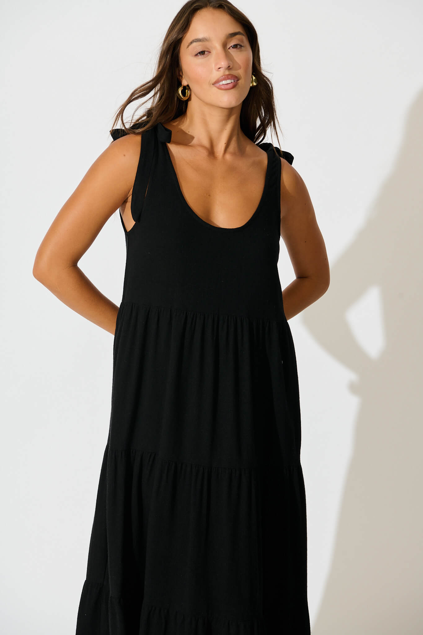Estefani Maxi Sundress in Black Linen Blend