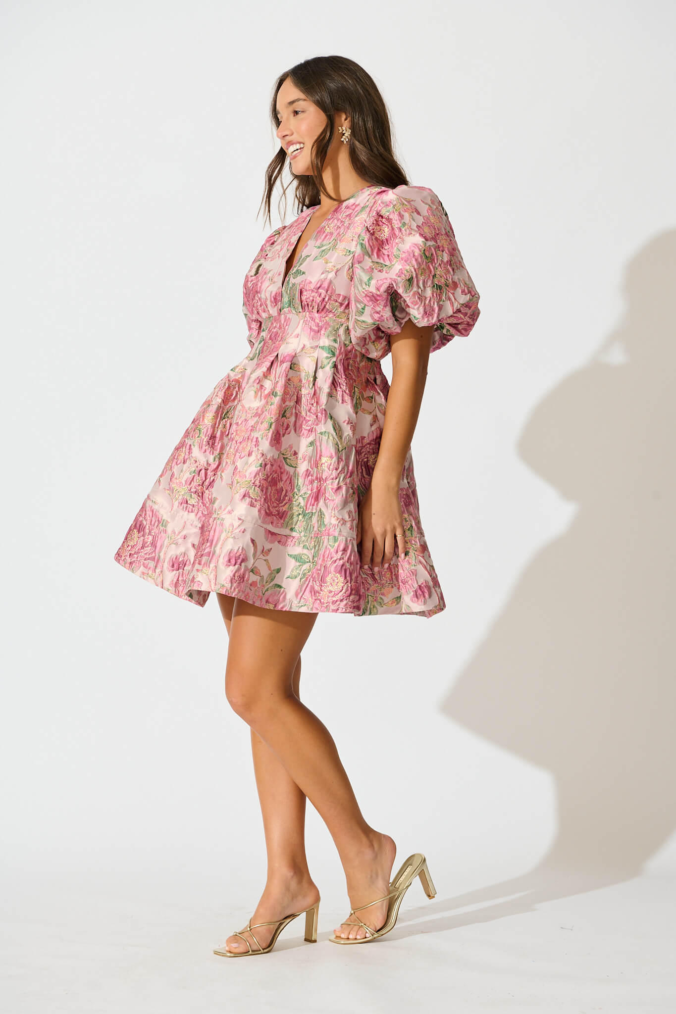 Paris Dreamer Dress in Dusty Pink with Green Jacquard