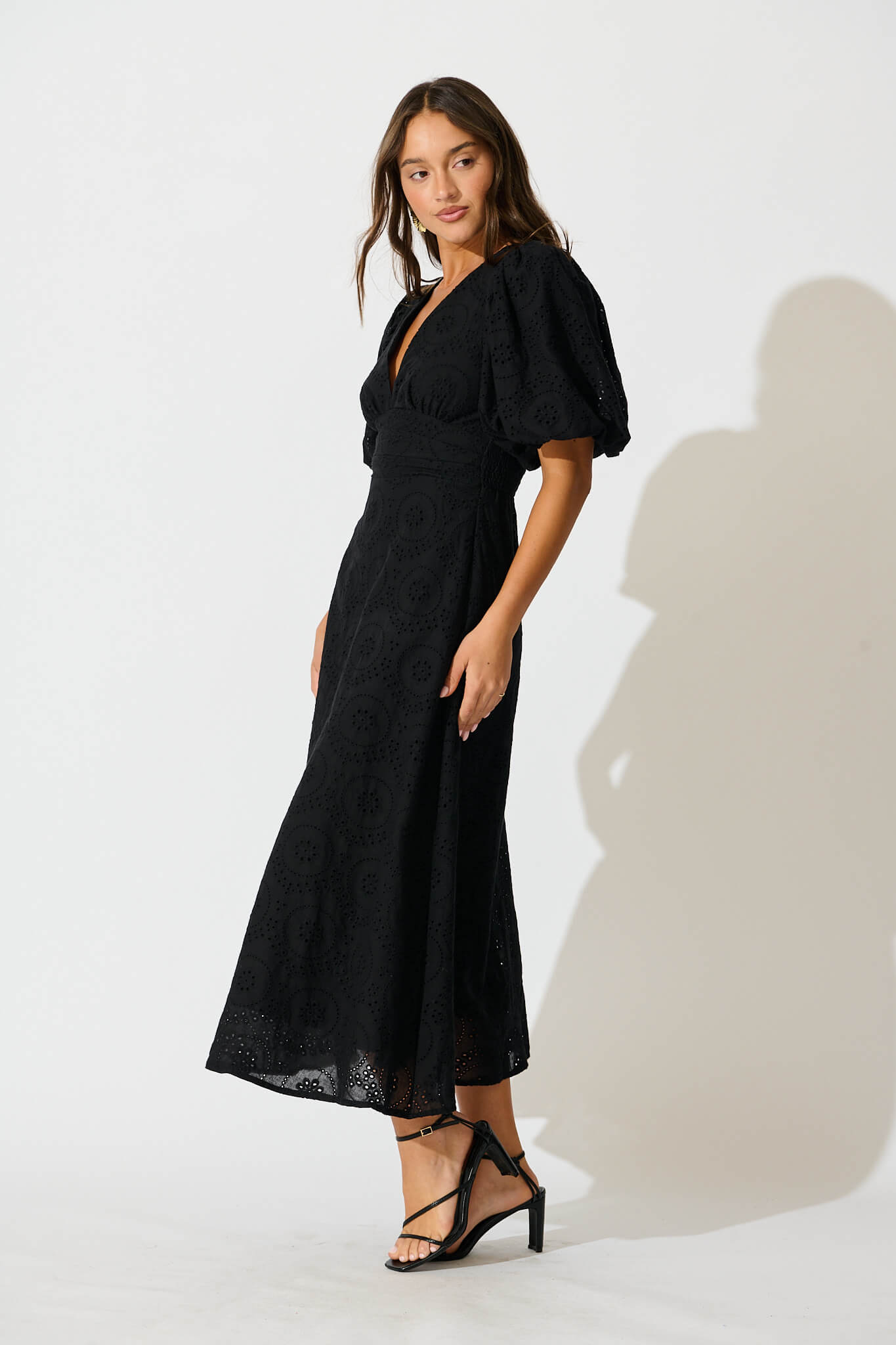 Duchess Maxi Dress In Black Broderie Cotton