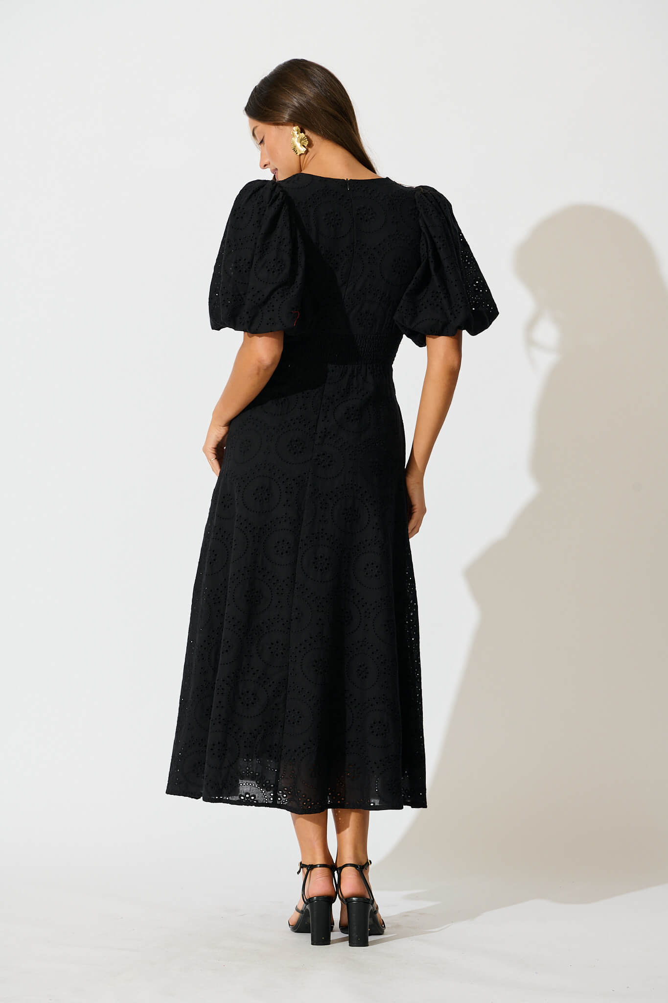 Duchess Maxi Dress In Black Broderie Cotton