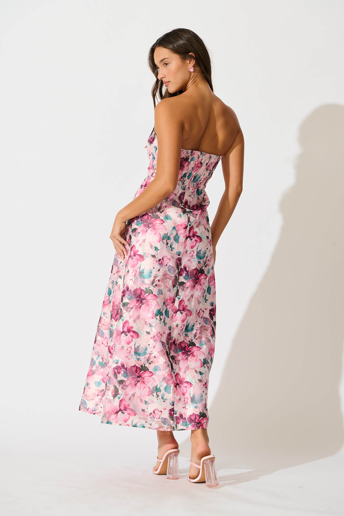 Mon Cherie Maxi Dress in Multi Pink Floral Organza