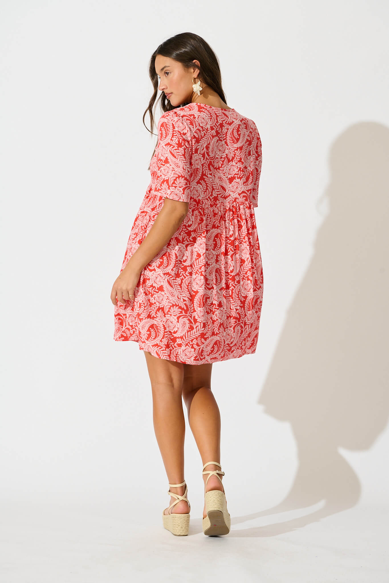 Shake It Out Smock Dress in Red with White Paisley