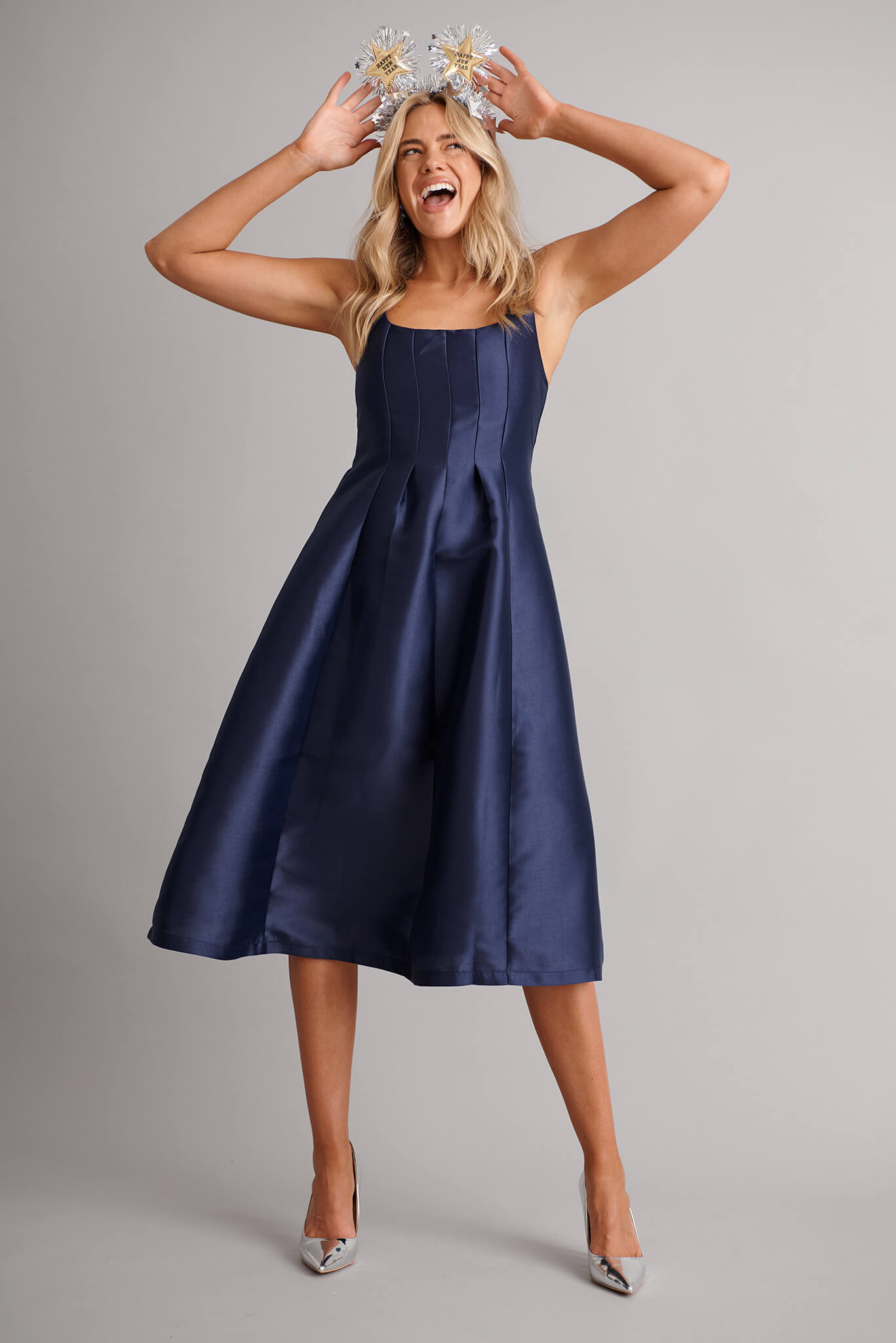 Maricelle Midi Dress in Navy Sateen