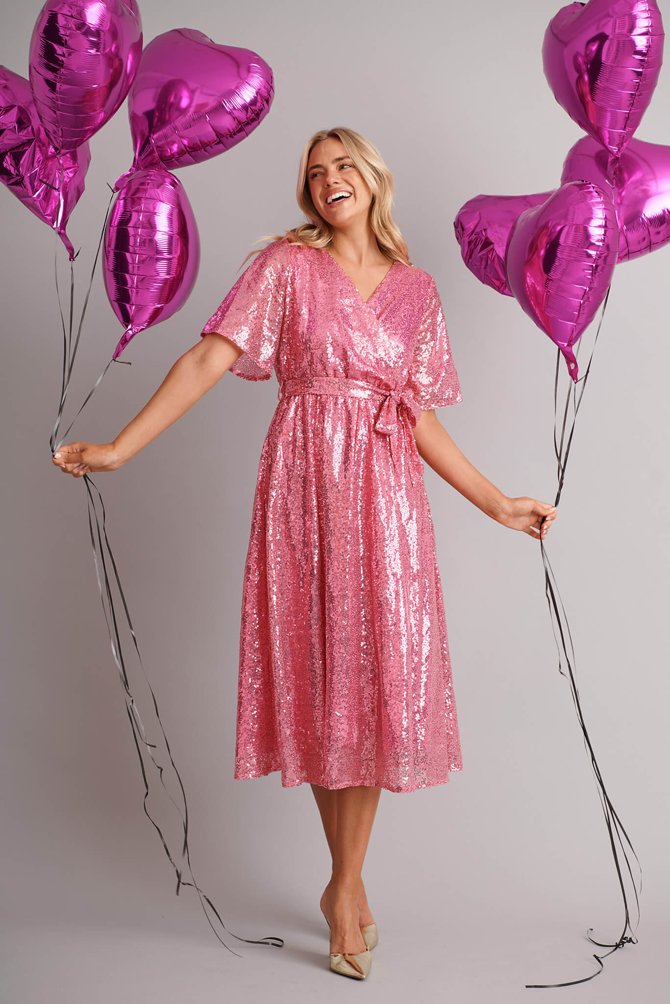 Winslet Midi Dress In Pink Sequin