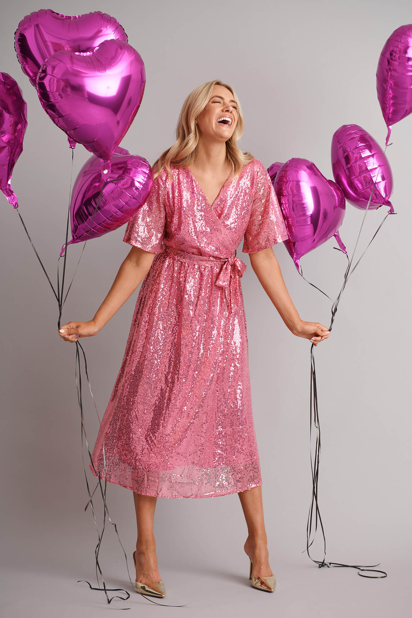 Winslet Midi Dress In Pink Sequin