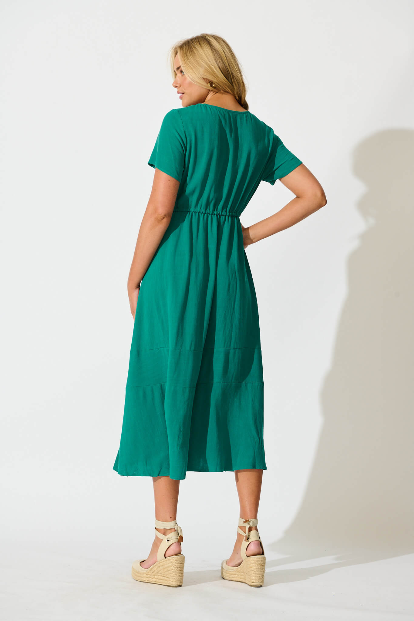 Mary Midi Dress In Teal Linen Blend