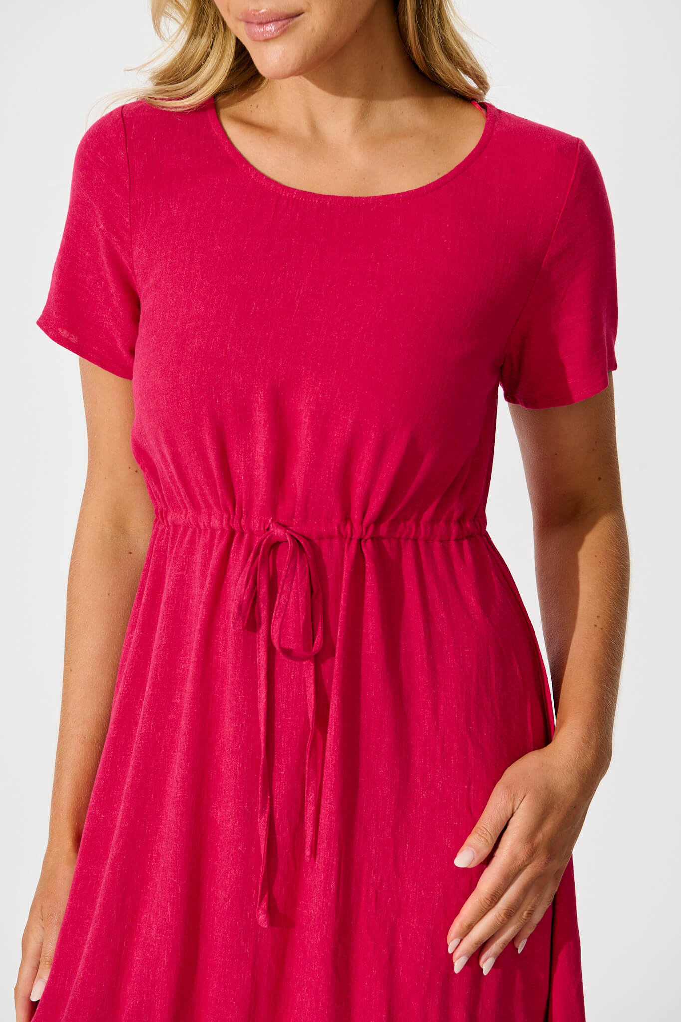 Mary Midi Dress In Fuchsia Linen Blend