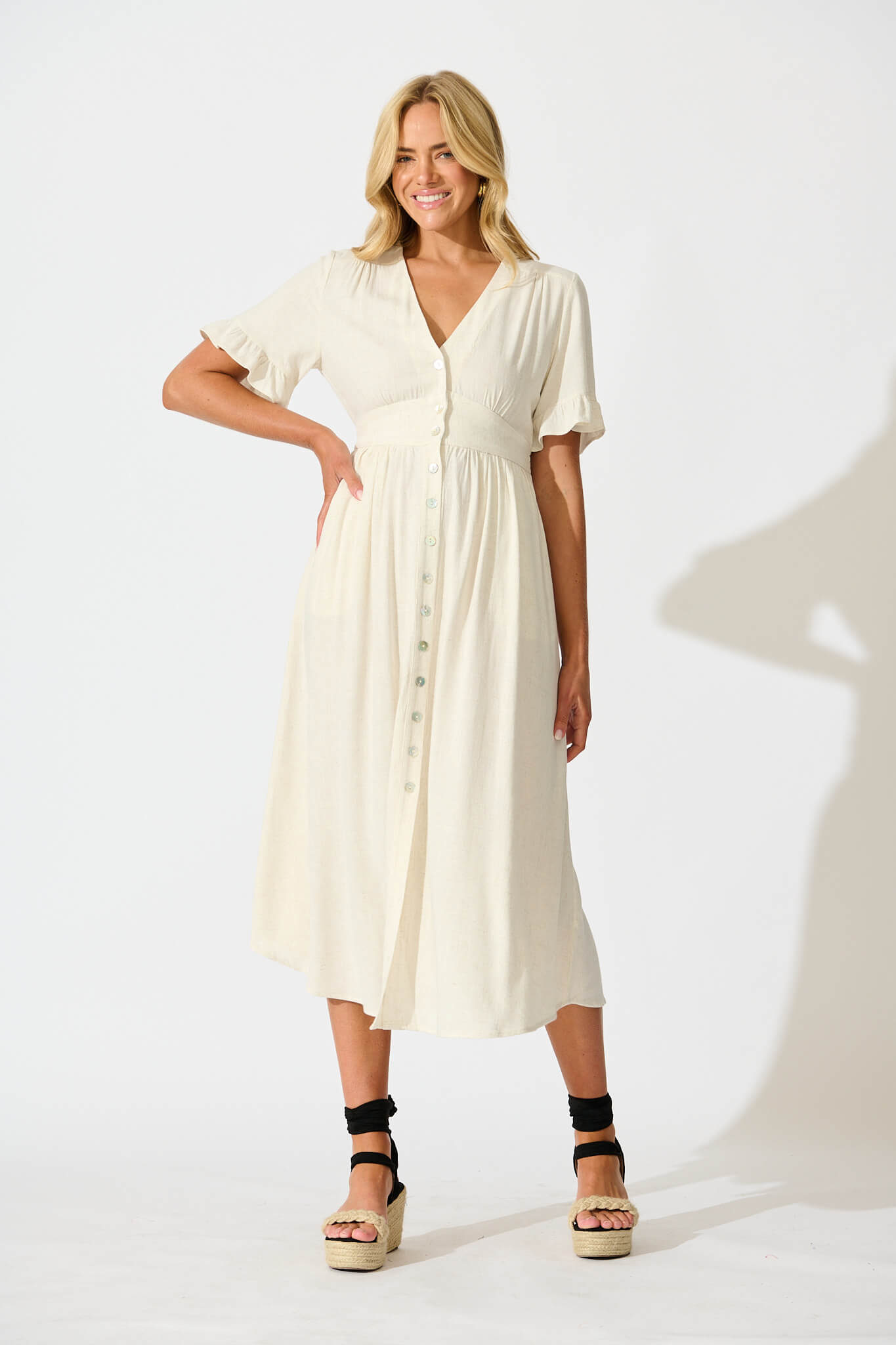 Daysia Midi Dress in Oatmeal Linen Blend